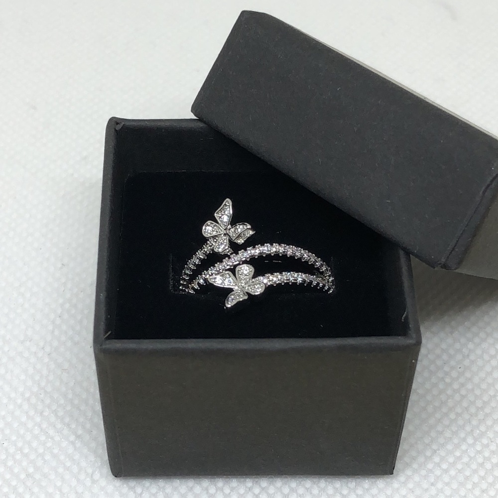 925 Sterling Silver and Zircon Double Butterfly Ring Size 7 - Picture 12 of 12